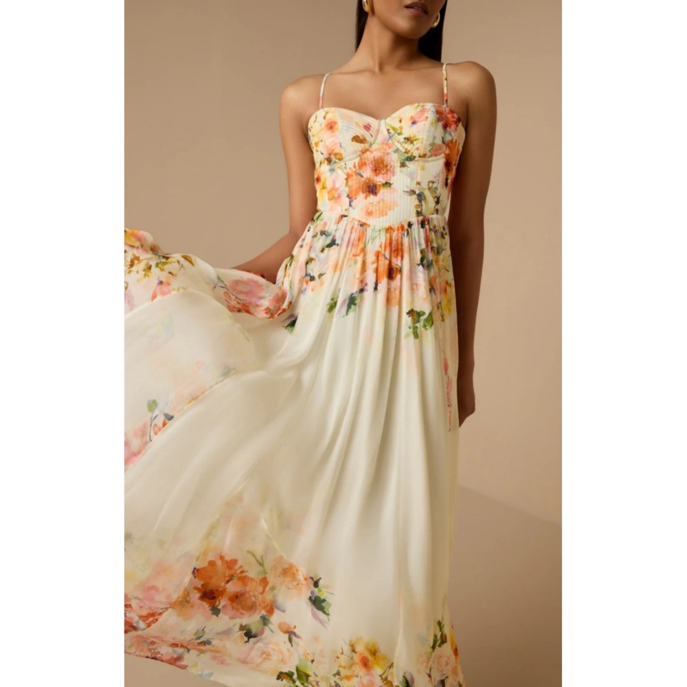 Hemant‎ and Nandita Saba Corset Floral Maxi Dress Bustier Size M NEW $548
